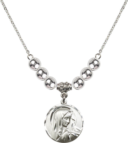 Sterling Silver Sorrowful Mother Birthstone Necklace with Sterling Silver Beads - 4249