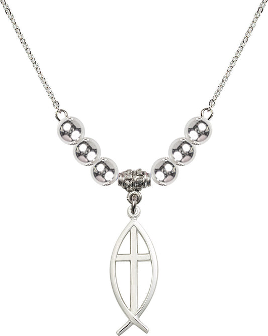 Sterling Silver Fish / Cross Birthstone Necklace with Sterling Silver Beads - 4252