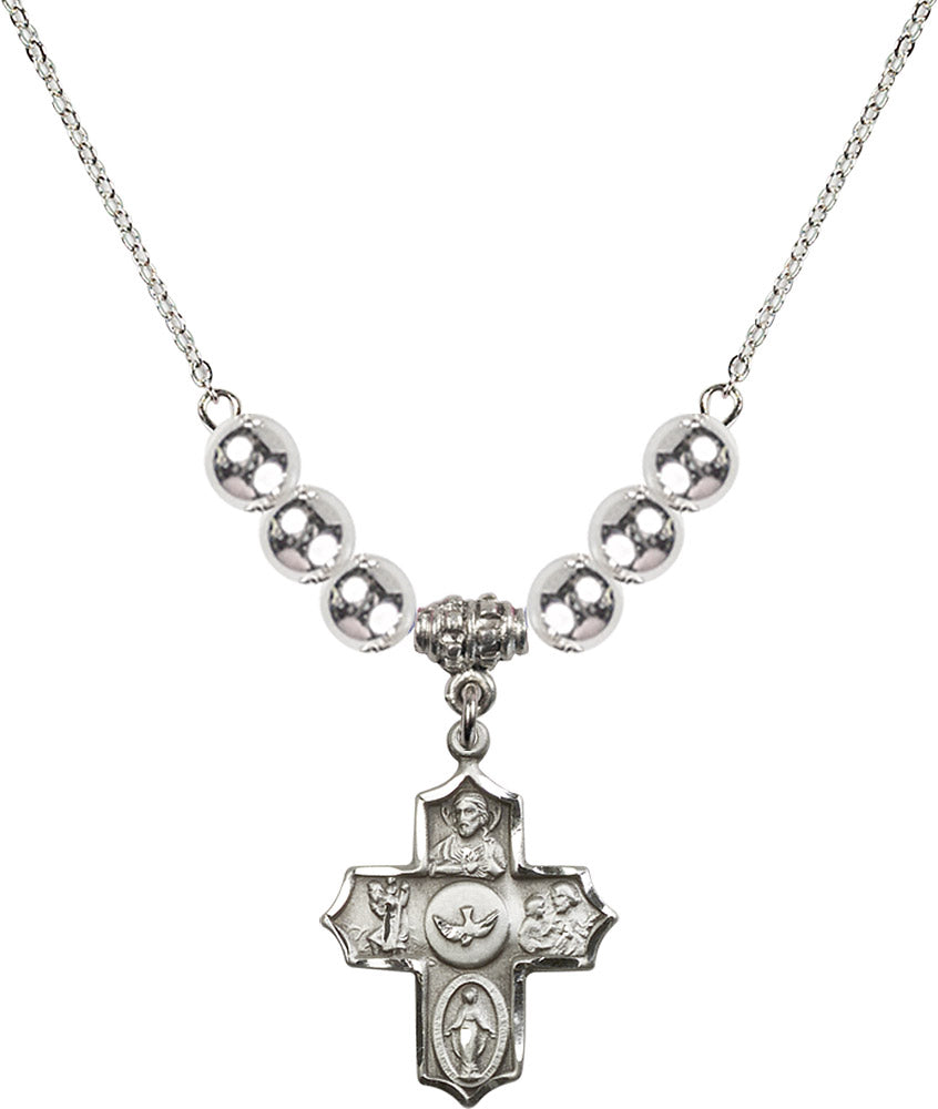 Sterling Silver 5-Way Birthstone Necklace with Sterling Silver Beads - 4255