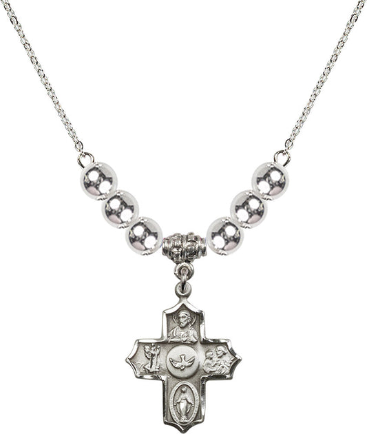 Sterling Silver 5-Way Birthstone Necklace with Sterling Silver Beads - 4255