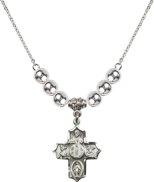Sterling Silver 4-Way Birthstone Necklace with Sterling Silver Beads - 4256