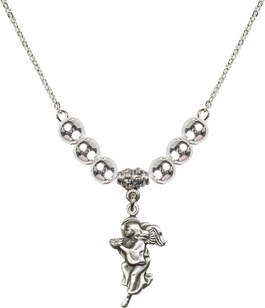 Sterling Silver Guardian Angel Birthstone Necklace with Sterling Silver Beads - 4260