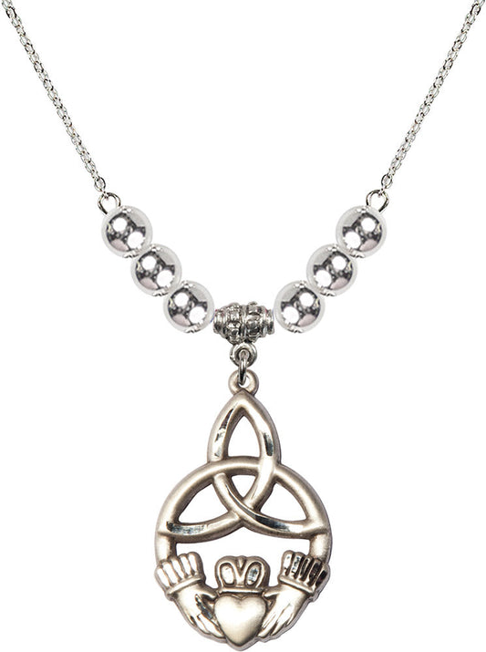 Sterling Silver Irish Knot / Claddagh Birthstone Necklace with Sterling Silver Beads - 5102
