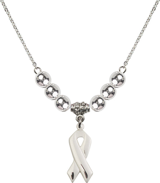 Sterling Silver Cancer Awareness Birthstone Necklace with Sterling Silver Beads - 5150