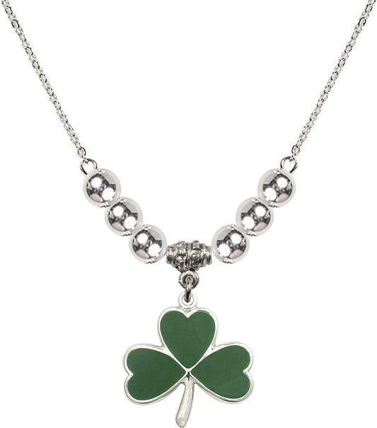 Sterling Silver Shamrock Birthstone Necklace with Sterling Silver Beads - 5248