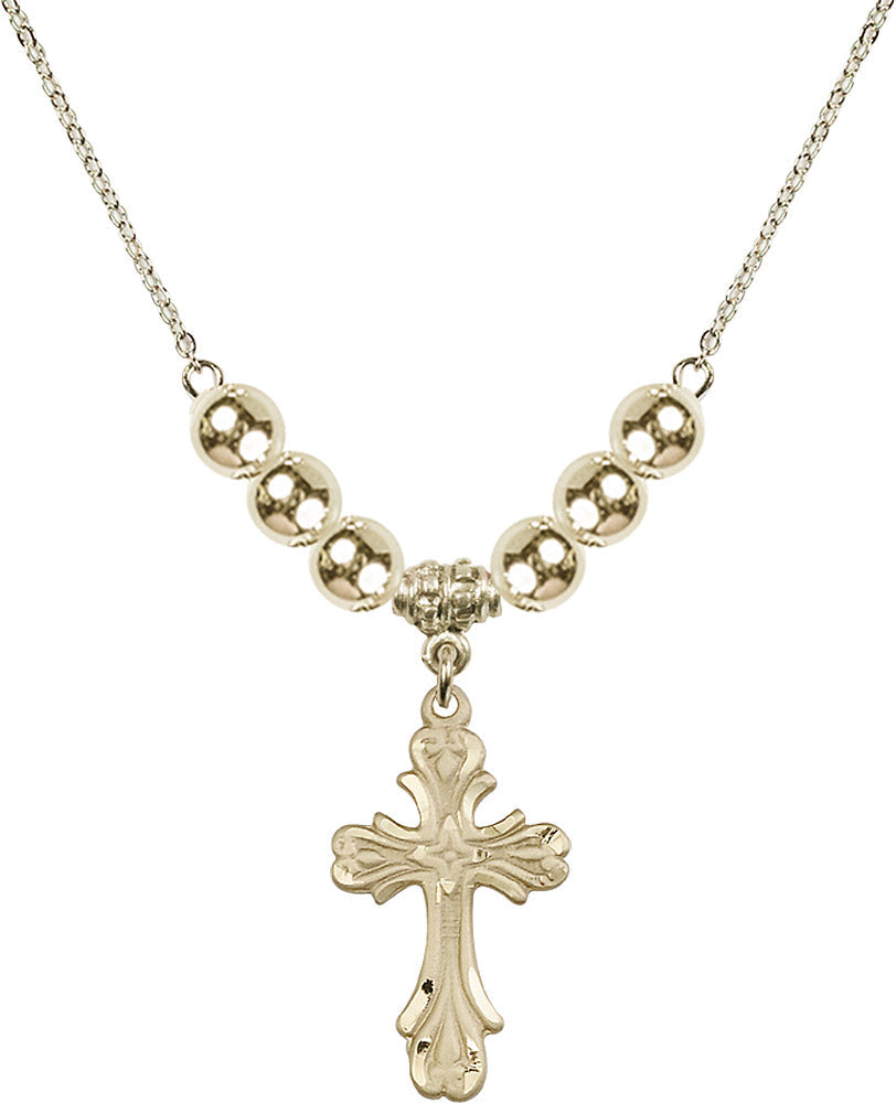 14kt Gold Filled Cross Birthstone Necklace with Gold Filled Beads - 5419