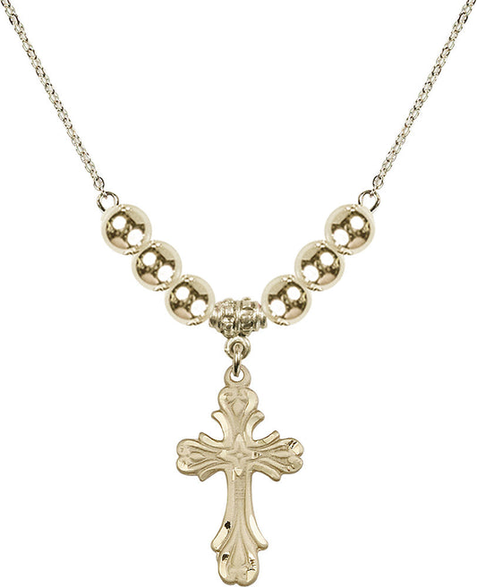 14kt Gold Filled Cross Birthstone Necklace with Gold Filled Beads - 5419