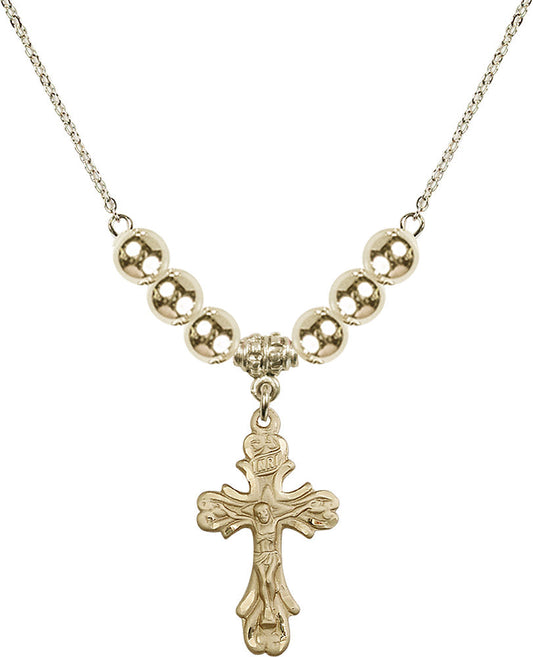 14kt Gold Filled Crucifix Birthstone Necklace with Gold Filled Beads - 5421