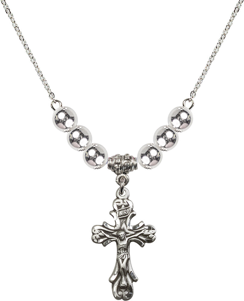 Sterling Silver Crucifix Birthstone Necklace with Sterling Silver Beads - 5421
