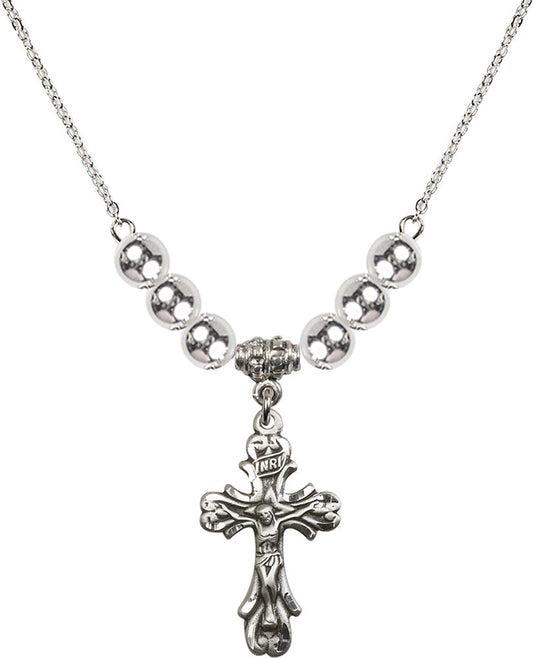 Sterling Silver Crucifix Birthstone Necklace with Sterling Silver Beads - 5421