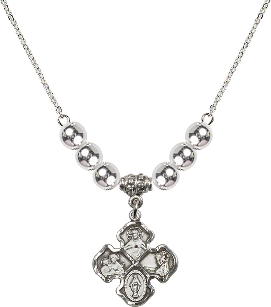 Sterling Silver 4-Way Birthstone Necklace with Sterling Silver Beads - 5441