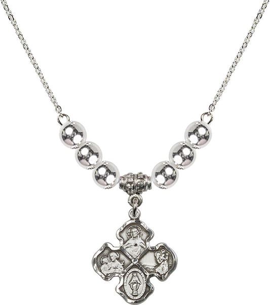 Sterling Silver 4-Way Birthstone Necklace with Sterling Silver Beads - 5441