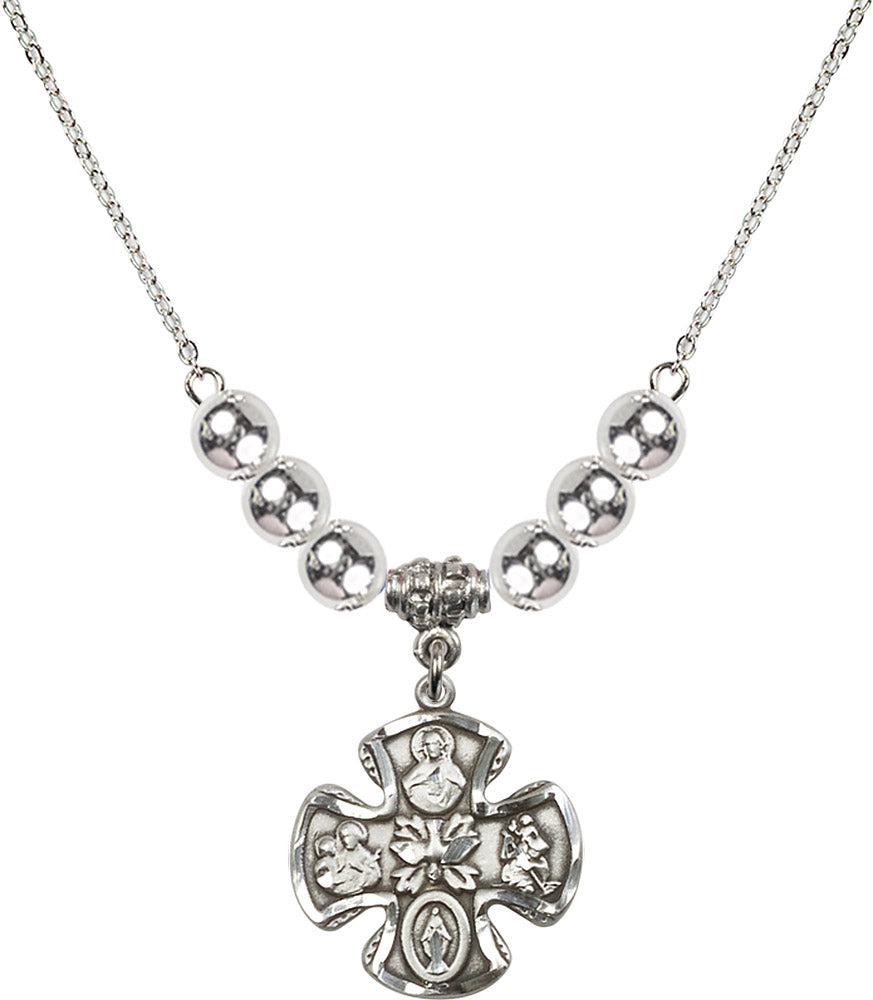 Sterling Silver 5-Way Birthstone Necklace with Sterling Silver Beads - 5443