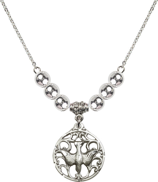 Sterling Silver Holy Spirit Birthstone Necklace with Sterling Silver Beads - 5655