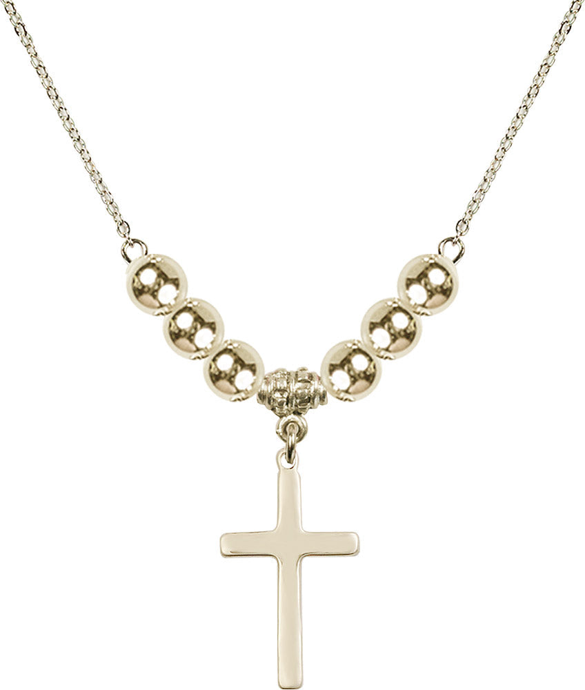 14kt Gold Filled Cross Birthstone Necklace with Gold Filled Beads - 5670