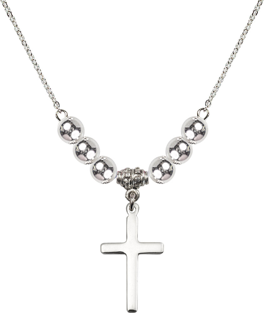 Sterling Silver Cross Birthstone Necklace with Sterling Silver Beads - 5670