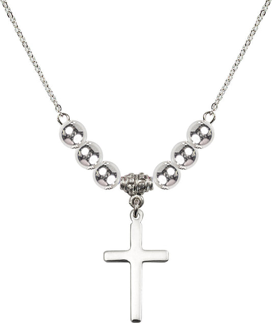 Sterling Silver Cross Birthstone Necklace with Sterling Silver Beads - 5670