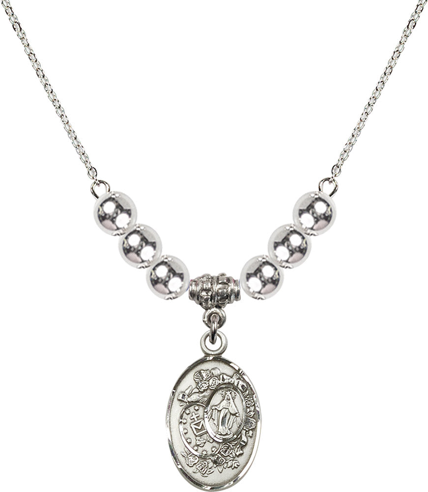 Sterling Silver Miraculous Birthstone Necklace with Sterling Silver Beads - 5682