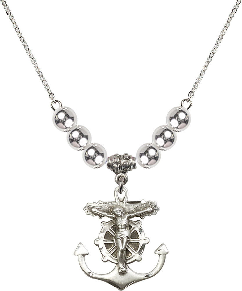 Sterling Silver Anchor Crucifix Birthstone Necklace with Sterling Silver Beads - 5685