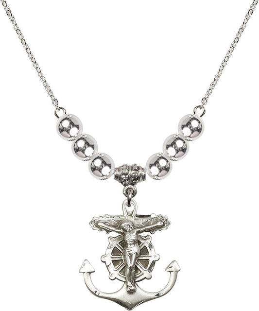Sterling Silver Anchor Crucifix Birthstone Necklace with Sterling Silver Beads - 5685