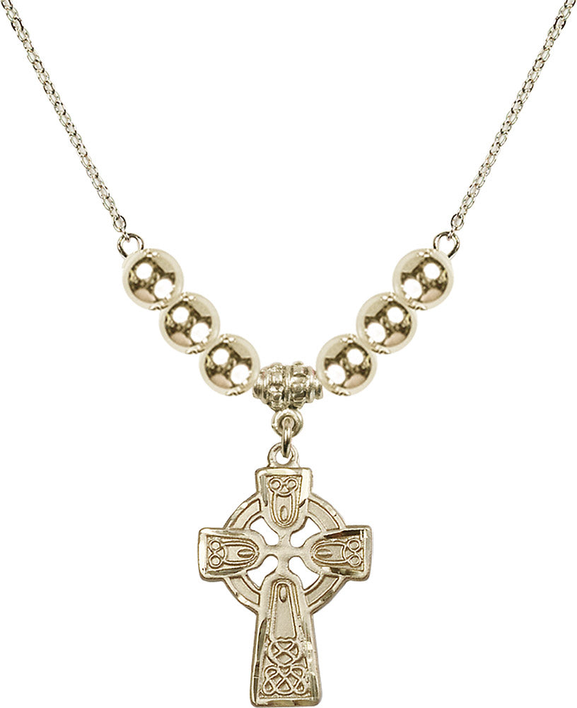 14kt Gold Filled Celtic Cross Birthstone Necklace with Gold Filled Beads - 5689