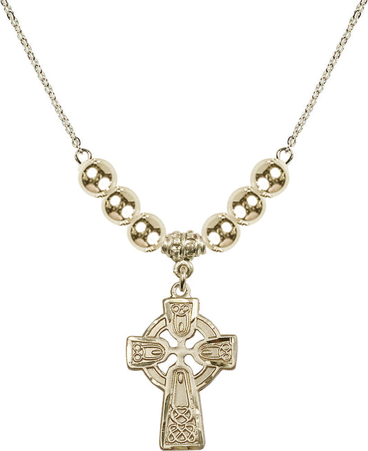 14kt Gold Filled Celtic Cross Birthstone Necklace with Gold Filled Beads - 5689