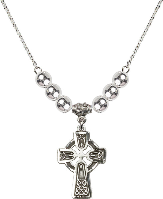 Sterling Silver Celtic Cross Birthstone Necklace with Sterling Silver Beads - 5689