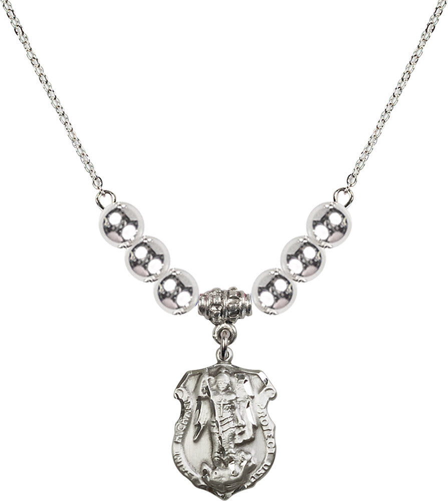 Sterling Silver Saint Michael the Archangel Birthstone Necklace with Sterling Silver Beads - 5692