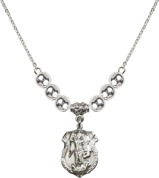 Sterling Silver Saint Michael the Archangel Birthstone Necklace with Sterling Silver Beads - 5692
