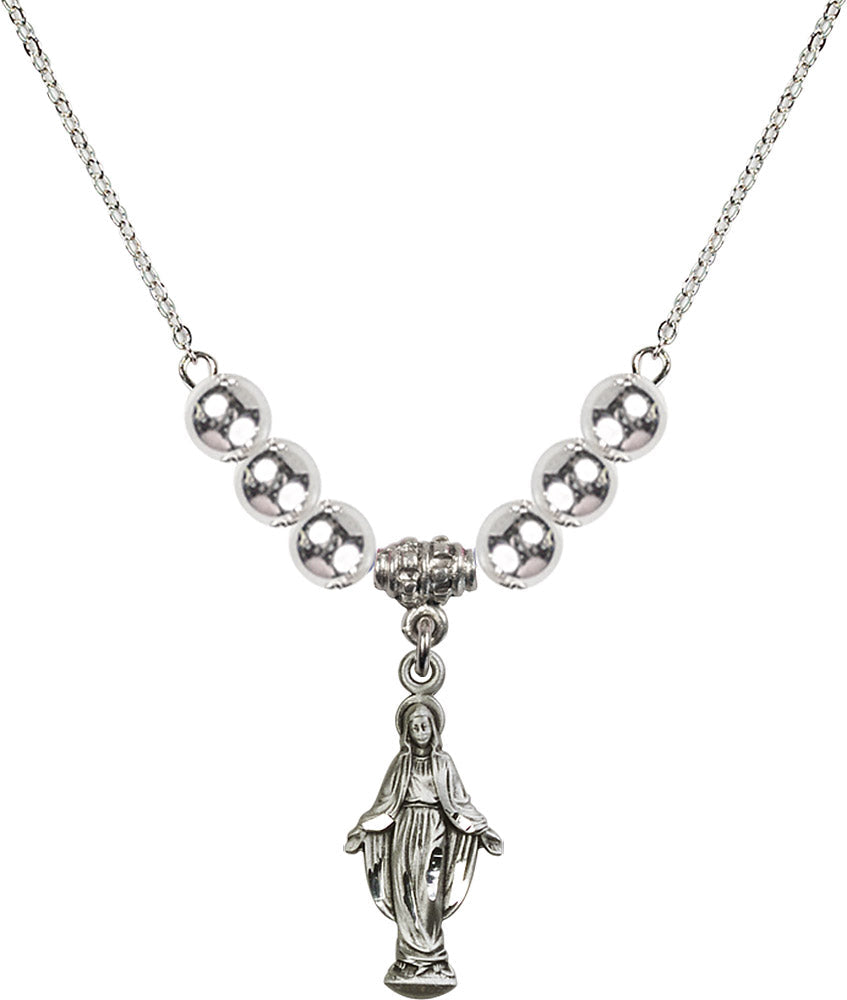 Sterling Silver Miraculous Birthstone Necklace with Sterling Silver Beads - 5900