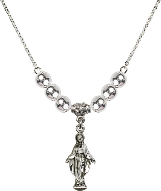 Sterling Silver Miraculous Birthstone Necklace with Sterling Silver Beads - 5900