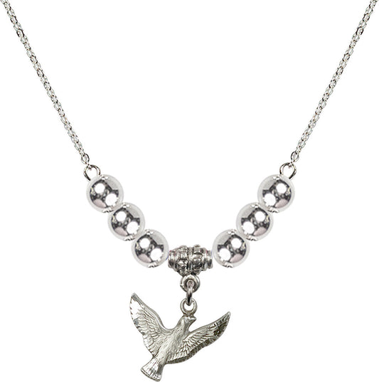 Sterling Silver Holy Spirit Birthstone Necklace with Sterling Silver Beads - 5912