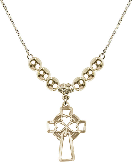 14kt Gold Filled Shamrock Cross Birthstone Necklace with Gold Filled Beads - 5999