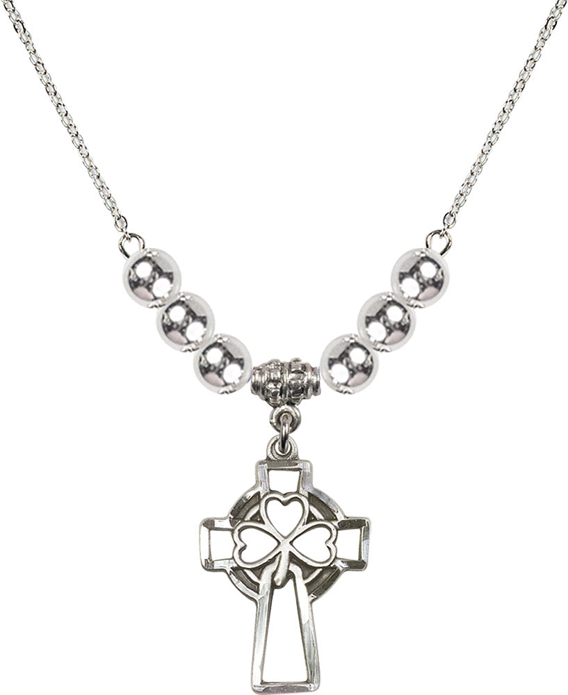 Sterling Silver Shamrock Cross Birthstone Necklace with Sterling Silver Beads - 5999