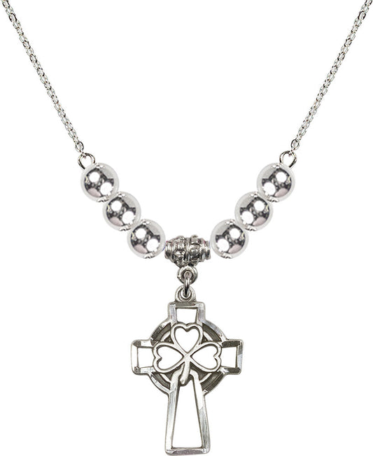 Sterling Silver Shamrock Cross Birthstone Necklace with Sterling Silver Beads - 5999