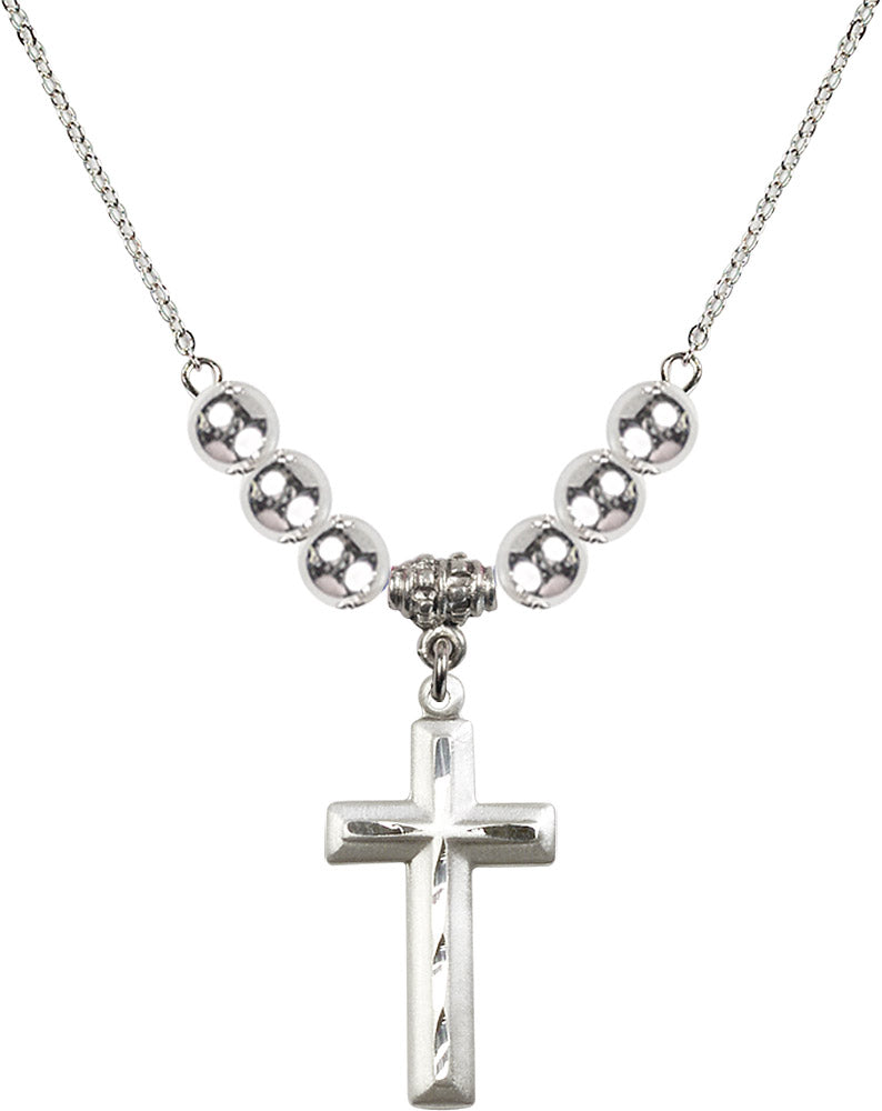 Sterling Silver Cross Birthstone Necklace with Sterling Silver Beads - 6000