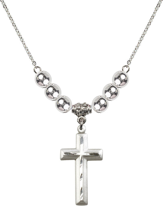 Sterling Silver Cross Birthstone Necklace with Sterling Silver Beads - 6000