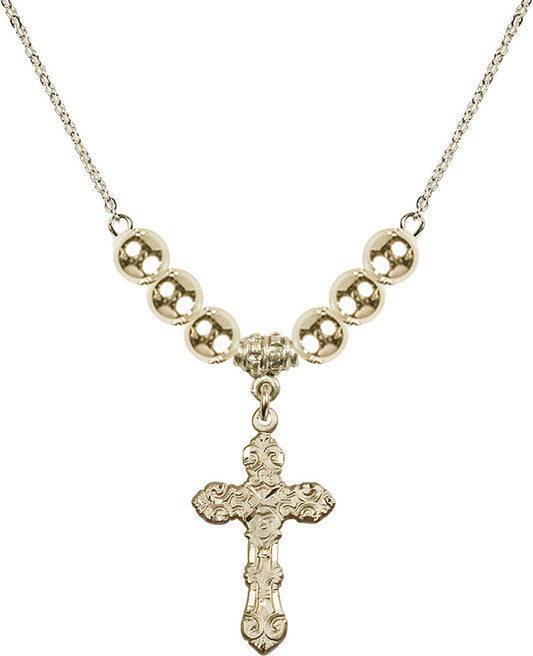 14kt Gold Filled Cross Birthstone Necklace with Gold Filled Beads - 6001