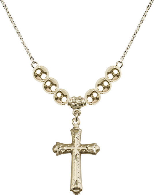 14kt Gold Filled Cross Birthstone Necklace with Gold Filled Beads - 6007