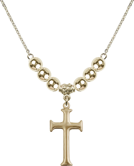 14kt Gold Filled Cross Birthstone Necklace with Gold Filled Beads - 6008