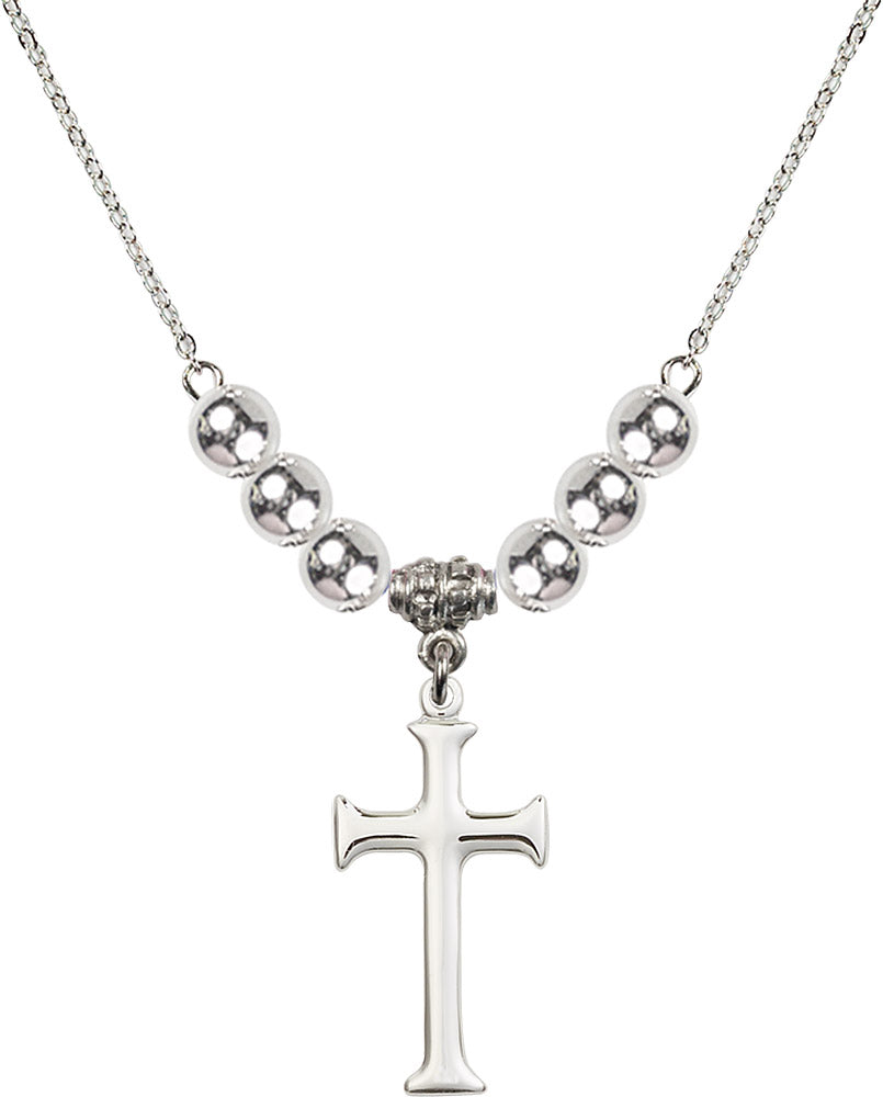 Sterling Silver Cross Birthstone Necklace with Sterling Silver Beads - 6008