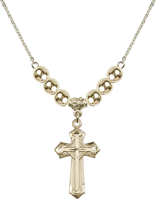 14kt Gold Filled Cross Birthstone Necklace with Gold Filled Beads - 6012