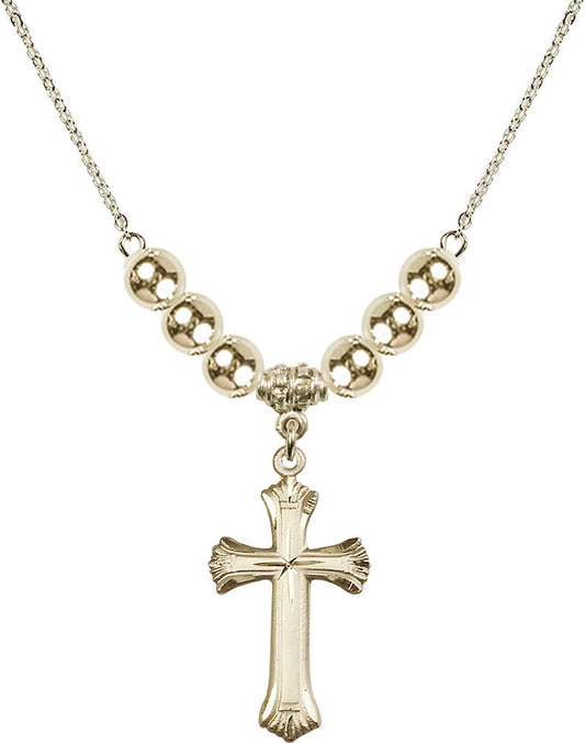 14kt Gold Filled Cross Birthstone Necklace with Gold Filled Beads - 6013
