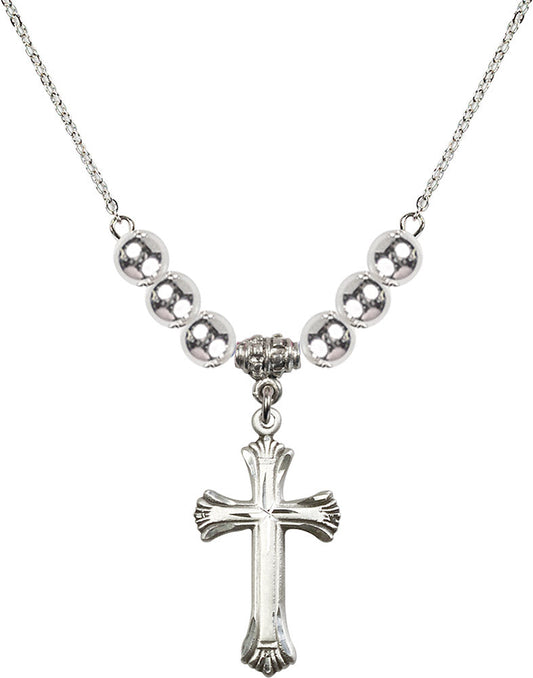 Sterling Silver Cross Birthstone Necklace with Sterling Silver Beads - 6013