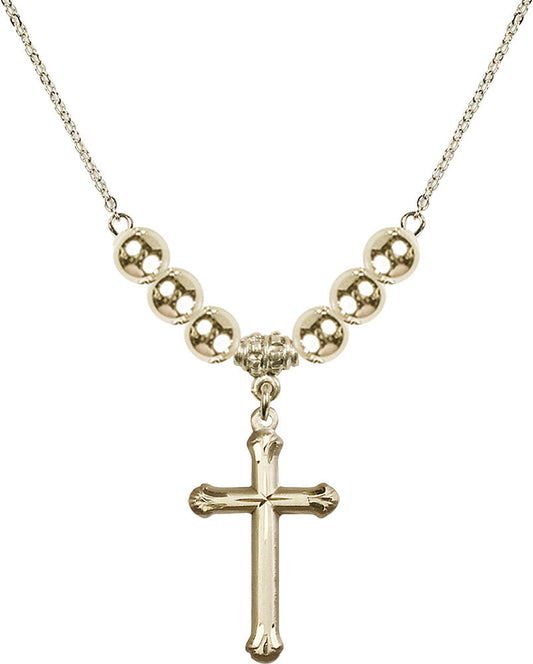 14kt Gold Filled Cross Birthstone Necklace with Gold Filled Beads - 6022