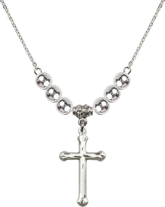 Sterling Silver Cross Birthstone Necklace with Sterling Silver Beads - 6022