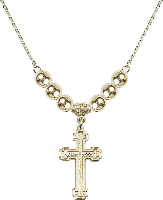 14kt Gold Filled Cross Birthstone Necklace with Gold Filled Beads - 6039