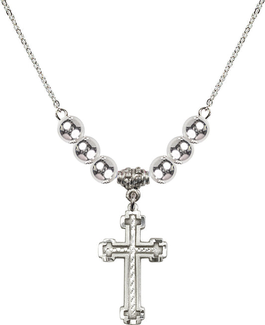 Sterling Silver Cross Birthstone Necklace with Sterling Silver Beads - 6039