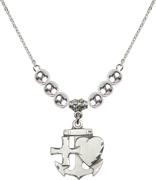 Sterling Silver Faith, Hope & Charity Birthstone Necklace with Sterling Silver Beads - 6045