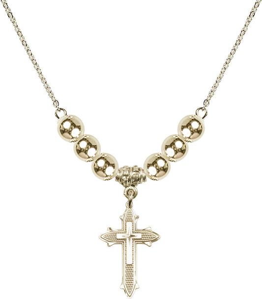 14kt Gold Filled Cross on Cross Birthstone Necklace with Gold Filled Beads - 6058